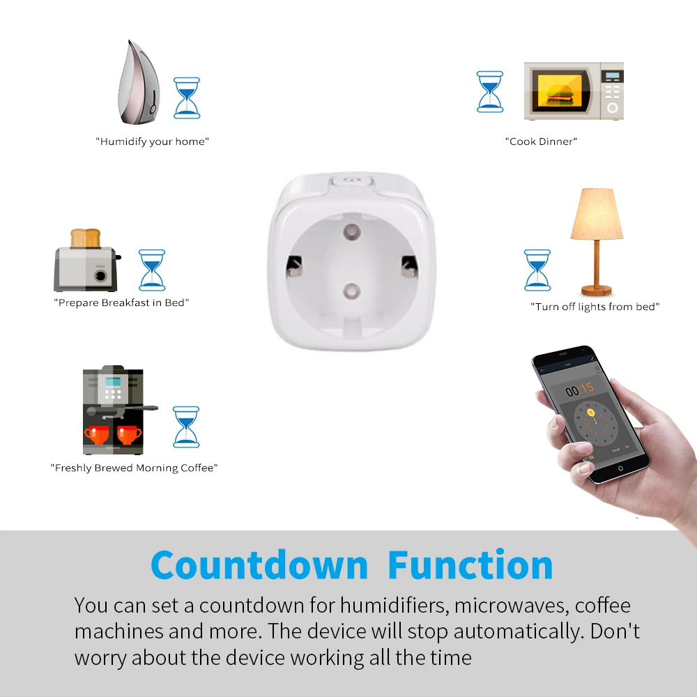 Tuya EU WIFI Smart Socket 16A Adapter Wireless Remote Voice Control Power Monitor Timer Outlet Plug for Google Home Aleax