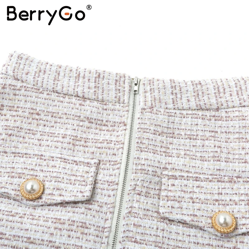 BerryGo зимнее платье с пуговицами, женский костюм, твид, искусственный фу, юбка, костюм, наборы, пэчворк, однобортный, для офиса, женские костюмы