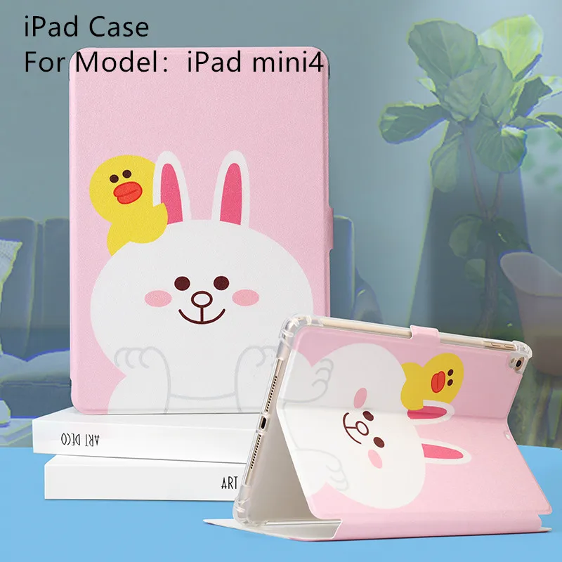 Чехол для iPad Mini 4 3 2 1 чехол из искусственной кожи противоударный силиконовый чехол с розовым кроликом синим медведем мультяшный дизайн чехол Funda - Цвет: iPad mini 4 Pink
