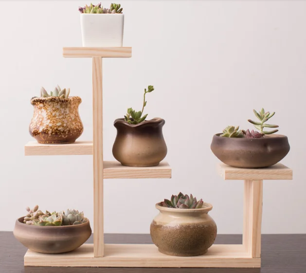 Diy Сборка из цельного дерева эркер суккулентная Цветочная полка многослойная