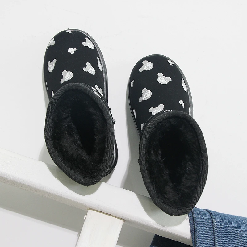 New Winter Girls Snow Boots Plush Kids Shoes Baby Cute Princess Boot Flock Leather Waterproof Boys Sneakers Children Ankle Boots