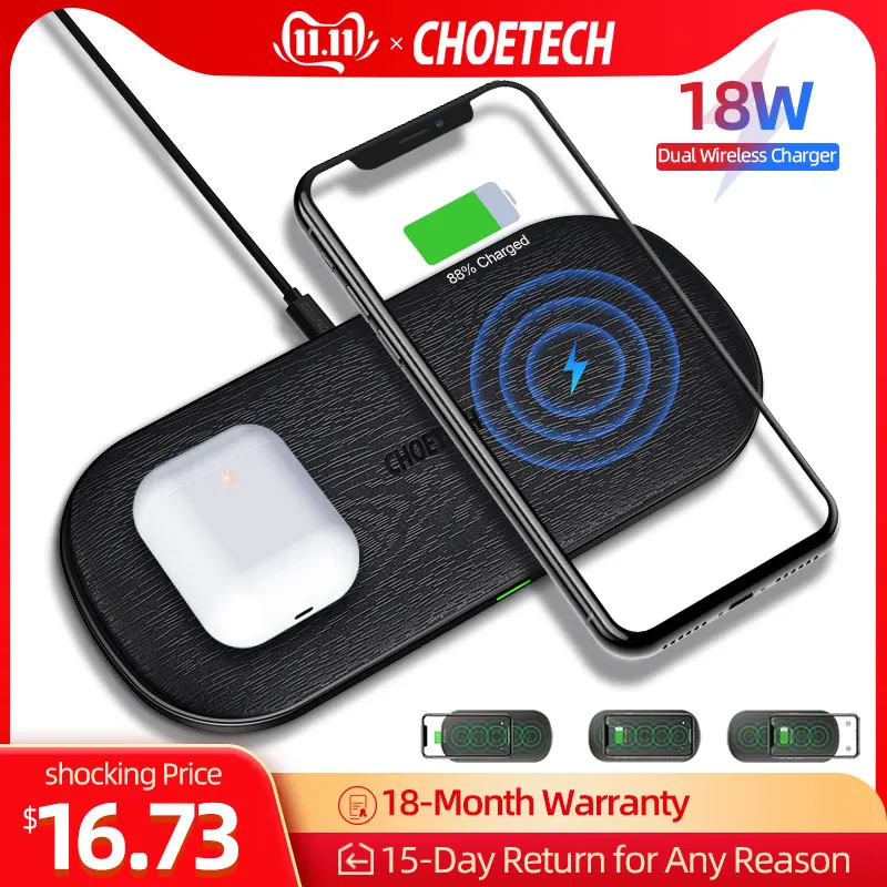 Kaufen CHOETECH 18W Qi Dual Wireless Ladegerät 5 Spulen für iPhone 11 X XS Max 8 XR Schnelle Lade Pad für Samsung S10 S8 S9 Neue AirPods 2