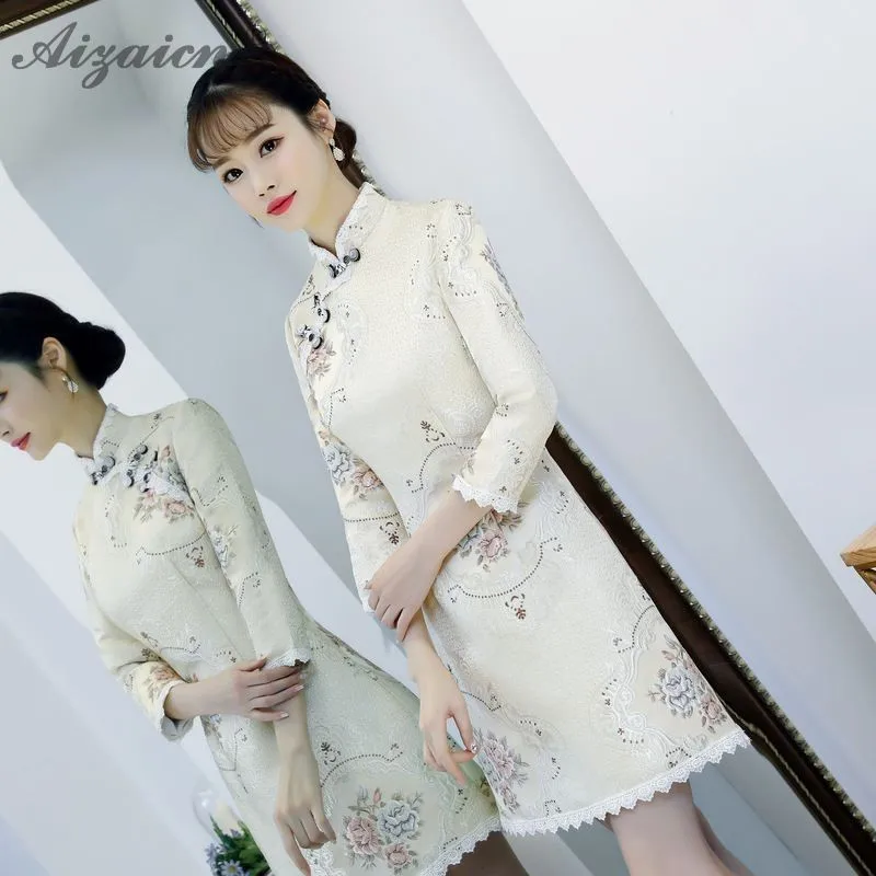 Высококлассное жаккардовое переплетение Cheongsam китайское модное китайское традиционное платье Qi Pao Восточный стиль платья с вышивкой Qipao зима