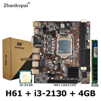 Placa base de escritorio H61 LGA1155, para Intel Set con Core Duo 3,4G Cpu i3-2130 + 4GB de memoria, placa base de ordenador