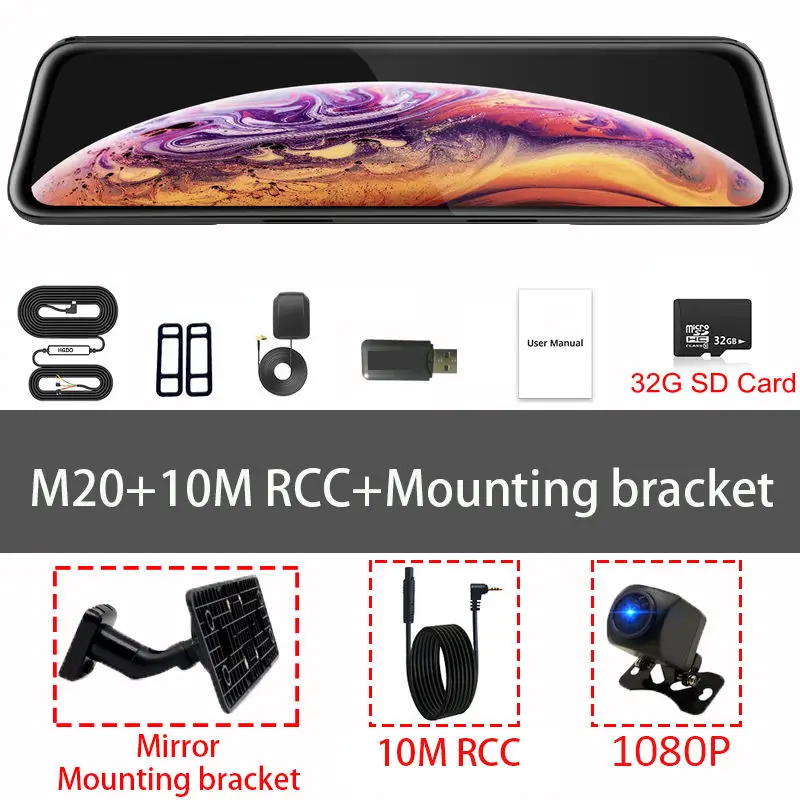 10M RCC Bracket 32G Тавин 4G wifi DVR Android 8,1 камера 12 дюймов 1080P сенсорный экран видеорегистратор заднего вида Buletooth зеркало gps Радар мультимедийный плеер - Цвет: 10M RCC Bracket 32G