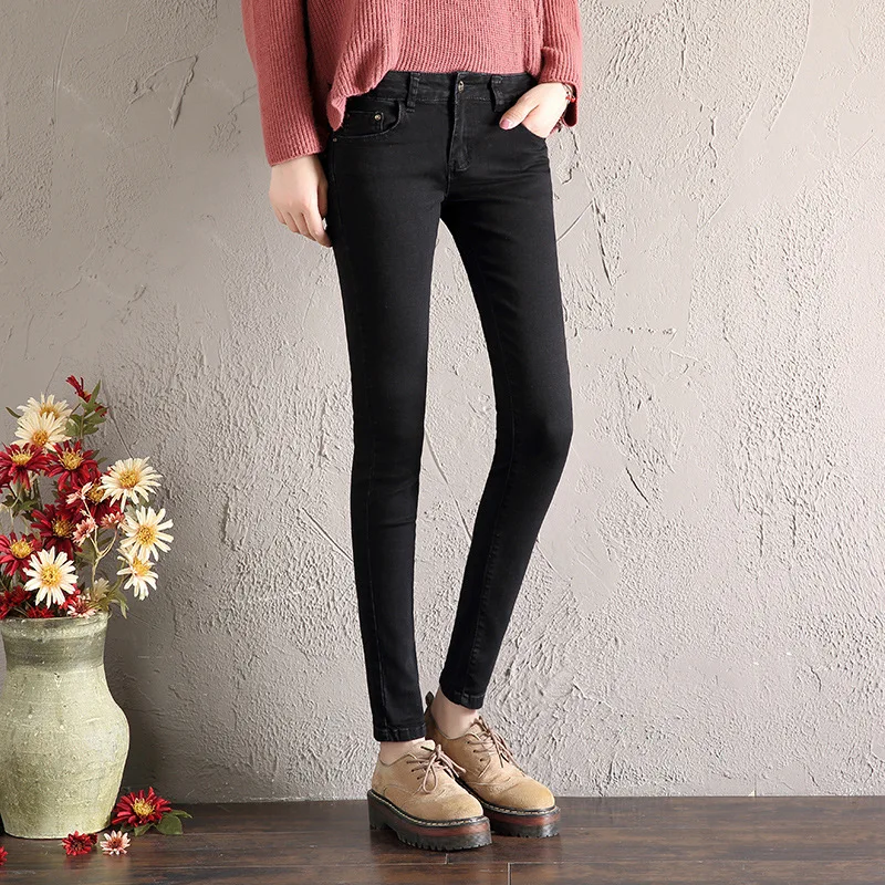 Осень и зима стиль Slim Fit утягивающие Эластичные Обтягивающие ковбойские брюки универсальные после кармана брюки карандаш с молнией