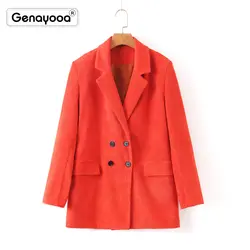 Genayooa офисный Блейзер, женский пиджак, женские блейзеры и куртки, как многорядная Пряжка, оранжевый мужской костюм, Свободное пальто для