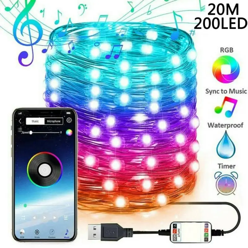 New LED RGB Christmas Fairy Lights Smart Tree light Waterproof Garland String for Indoor Decoration Holiday Lighting 2021 | Лампы и