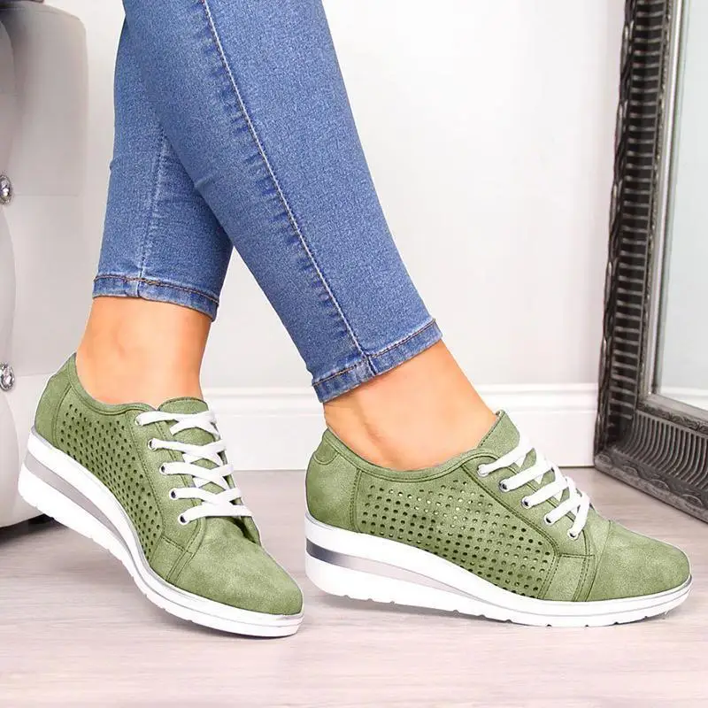 

AIWEIYi Wedges Women Sneakers Spring Autumn Comfort Flat Heels Casual Shoes Woman Lace Up Platform Female Shoes Green Shoes