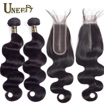 

Uneed Body Wave 3 Bundles With 2*6 Lace Closure Brazilian Human Hair Weave Remy Hair Extensions Bundles With Closure
