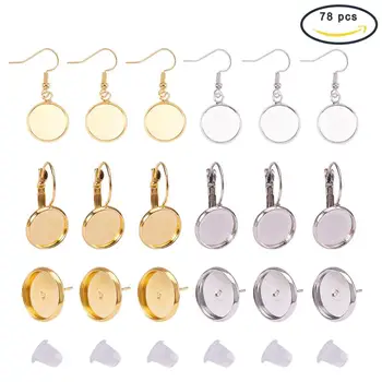

1 Box Brass Earring Hooks with Blank Pendant Trays Flat Round Earring Findings