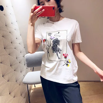 

19 Summer Printing Embroidery Fresh College Wind Slim Fit Round Neck T Shirt E19taiki95051