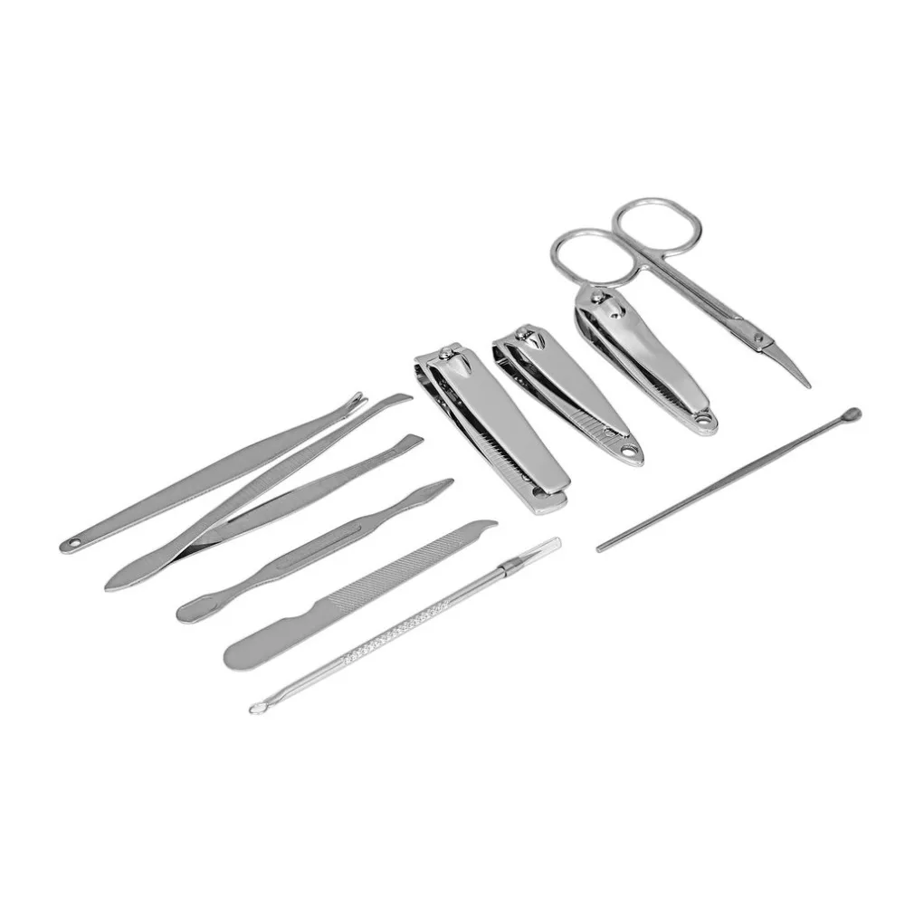10PCS/Set Stainless Steel Universal Home Office Manicure Set Nail Clippers Cleaner Grooming Kit Nail Care Tool Sets