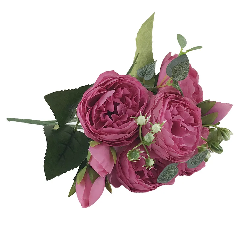 rose Red 30 см розовый Искусственный Пион из шелка Букет цветов 5 большая голова и 4 бутона дешевые искусственные цветы для дома Свадебные украшения в помещении - Цвет: rose Red