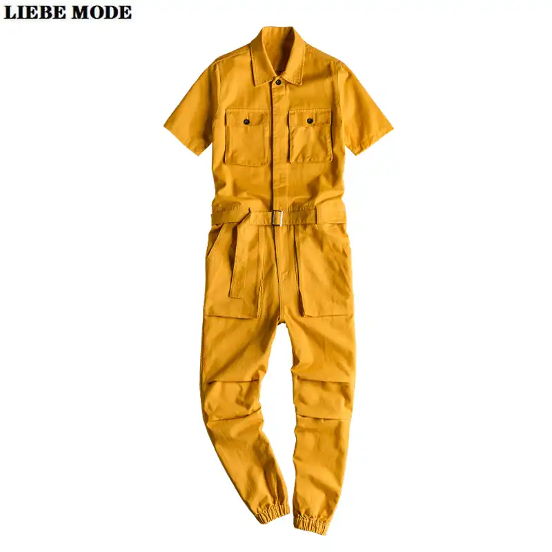 yellow cargo jumpsuit