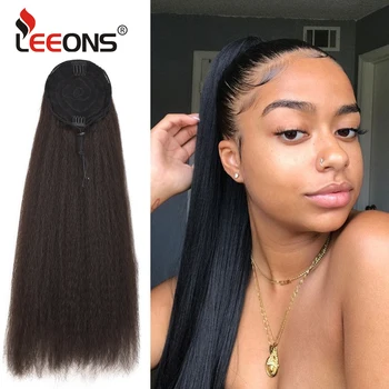 

Leeons Synthetic Hair Extension High Puff Afro Kinky Straight Hair With Combs Drawstring Ponytail Extension For Women