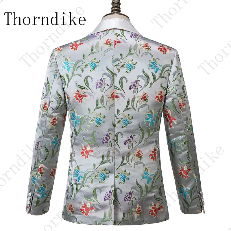 Thorndike мужские серебряные Цветочные костюмы на одной пуговице Выпускной, Свадьба жениха мужские смокинги Костюм(пиджак+ жилет+ брюки) мужской свадебный костюм
