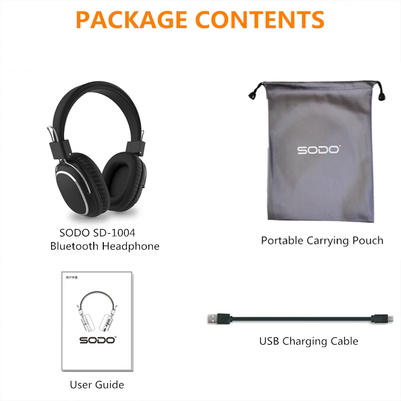 SODO 1004 Wireless Headphone Foldable Bluetooth-compatible 5.0 Stereo Headset Wired Wireless Headphones with Mic Support TF Card