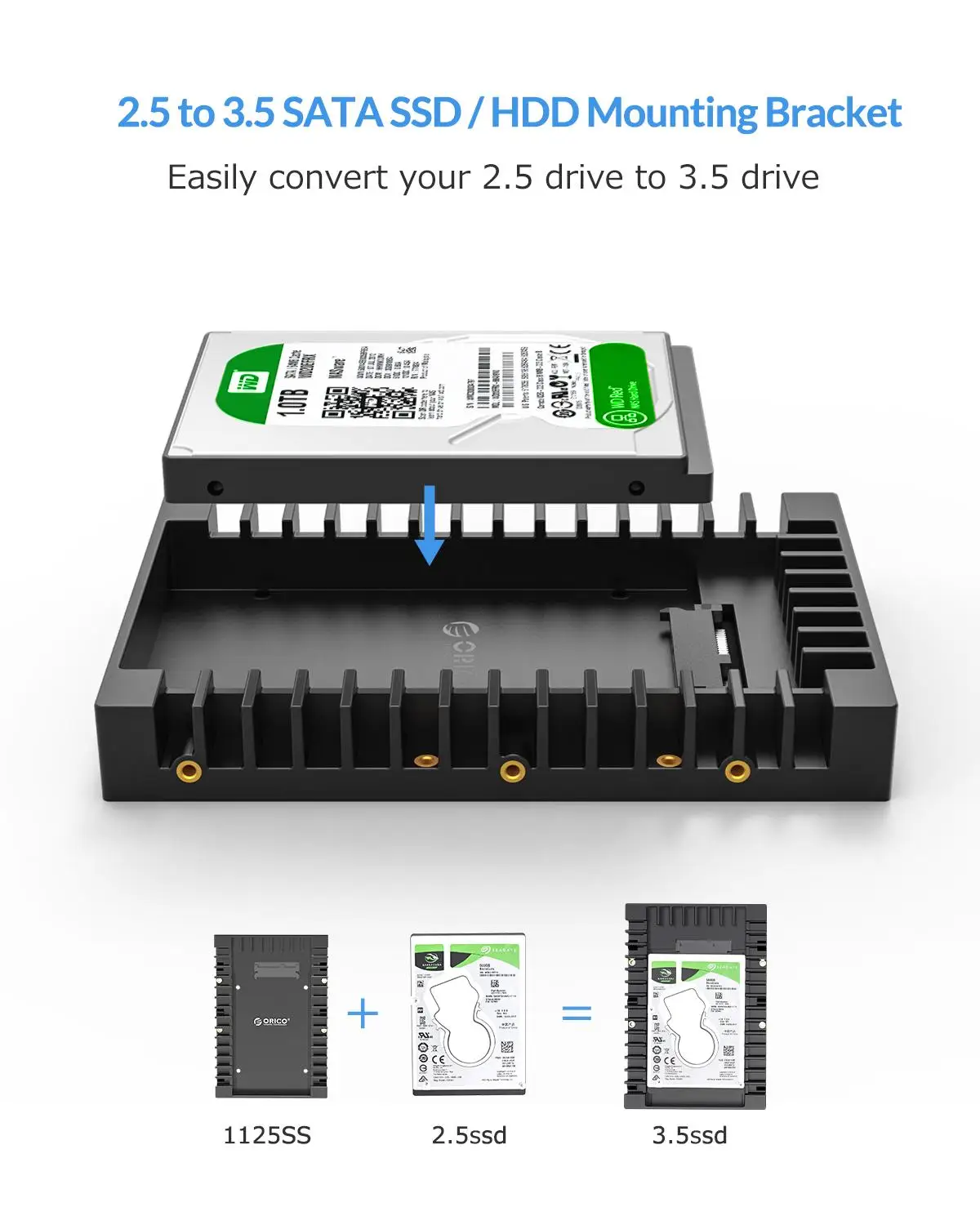 External Hard Drive Case SSD Enclosure Hard Drive Adapter SSD Adapter External Hard Drive Box Hard Disk Case Hard Drive Enclosure HDD Case Enclosure ORICO Hard Drive Caddy 2.5 to 3.5 Support SATA 3.0 To USB 3.0 6Gbps Support 7 / 9.5 /12.5mm 2.5 inch SATA HDDs and SSDs (1125SS)