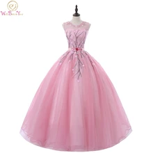 Розовые платья Quinceanera без рукавов бальное платье цветок ремень Тюль сладкий 16 вечерние специальное вечернее платье ходить рядом с вами