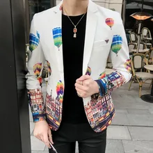 Мужские блейзеры в цветочек повседневные мужские стильные блейзеры модные вечерние приталенный Блейзер весенние принты воздушных шариков мужской костюм