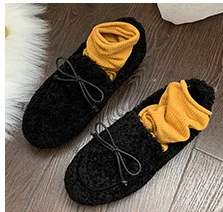 5 Plush Loafers Ballets Flats Shoes Woman Winter Flock Solid Moccasins Slip-Ons Peas Plush Egg Roll Flats Footwear - Цвет: 5