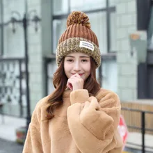 Sparsil, Женская Осенняя вязанная теплая шапка, зимняя утолщенная шерстяная меховая шапка, шапочки, разноцветные мягкие шапки для девочек