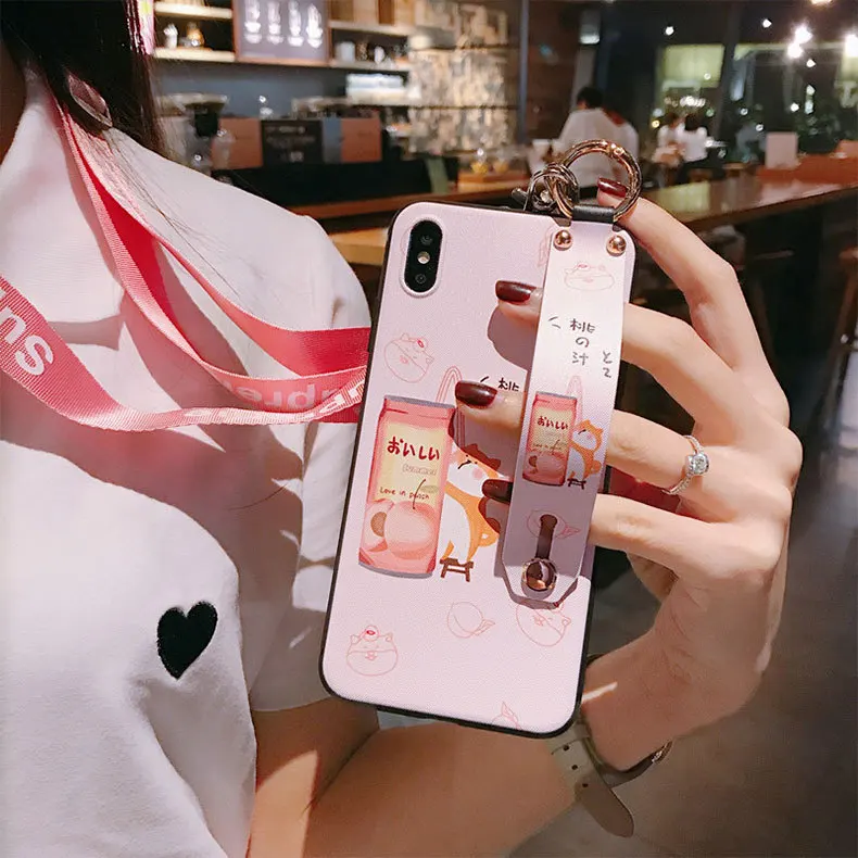 Лев Кролик кронштейн чехол для телефона для iPhone 11 Pro Max XS Max XR милый Шиба ину задняя крышка для iPhone X 8 7 6s 6 Plus со шнурком