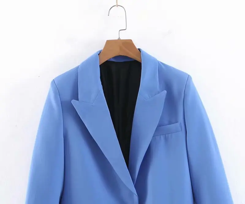 Для женщин Элегантный синий пиджак на одной пуговице, с длинными рукавами и карманами женские 2019 повседневные пальто офисная одежда