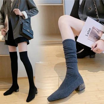 

Women's Stocking Boots Ladies Spring Autumn Fashion knee High Boots Personalized Soft Breathable All-match Boots
