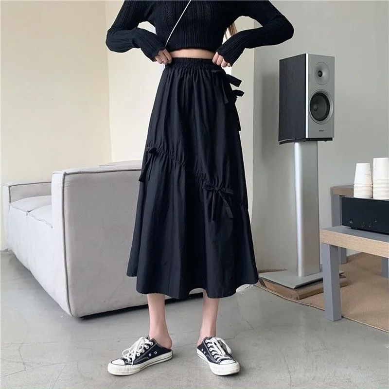 Skirts Sweet Summer Women Bow Mid-calf College Casual All