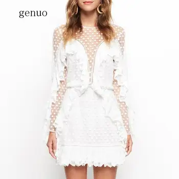 

Patchwork Lace Dresses Female O Neck Long Sleeve High Waist Mini Dress For Women Spring Fashion Clothes New