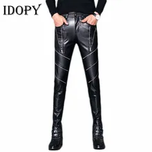 Idopy Новое поступление мужские готичный панк стиль Модные брюки из искусственной кожи ПУ хип хоп тонкий Fit черные кожаные брюки для мужчин