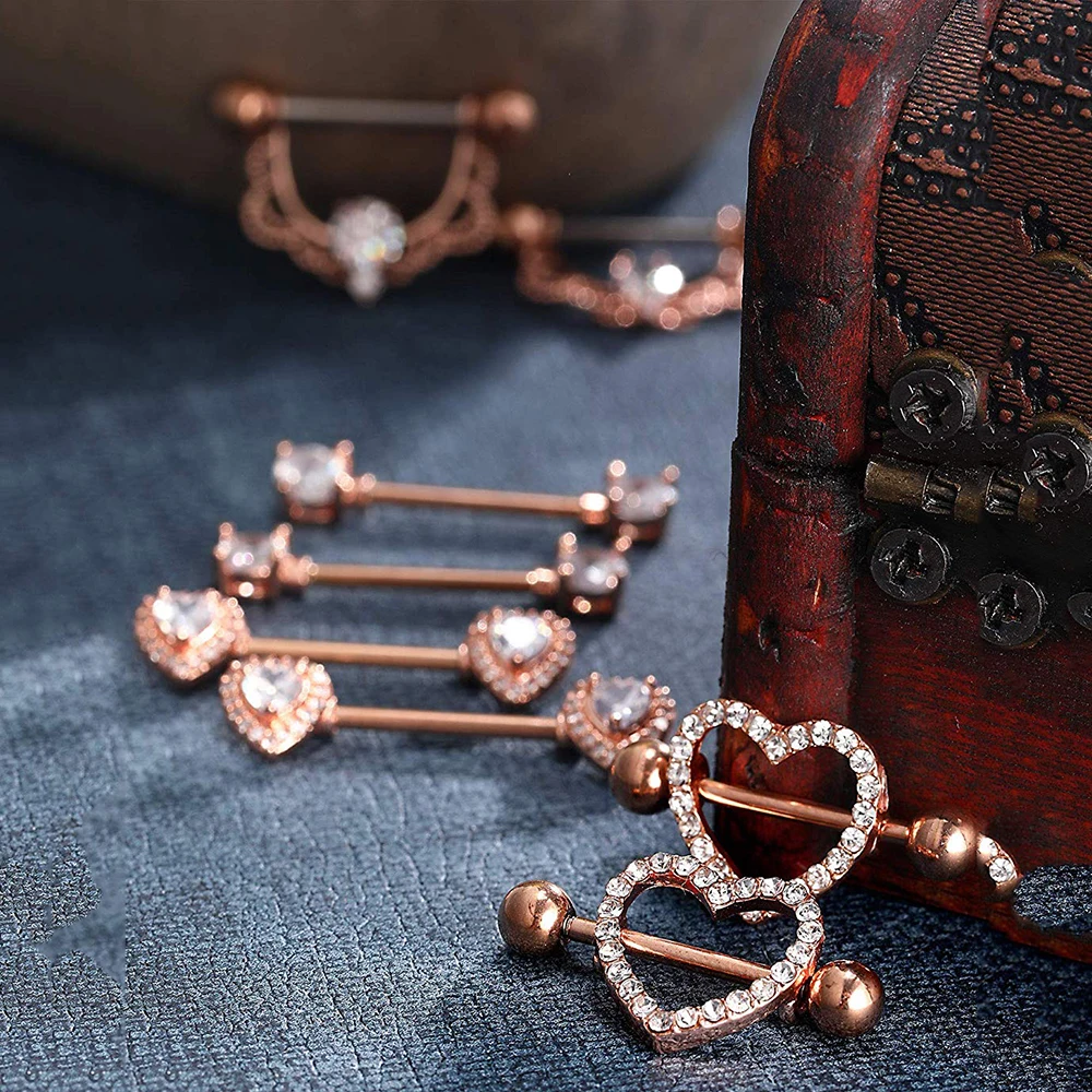 1 Pair Heart Barbell Nipple Ring Piercing Helix Piercing Sexy Nipple Jewelry High Quality Zircon Rings for Women Oreja piercing jewelry body piercing jewelry body jewelry ear piercing jewelry body piercing earrings