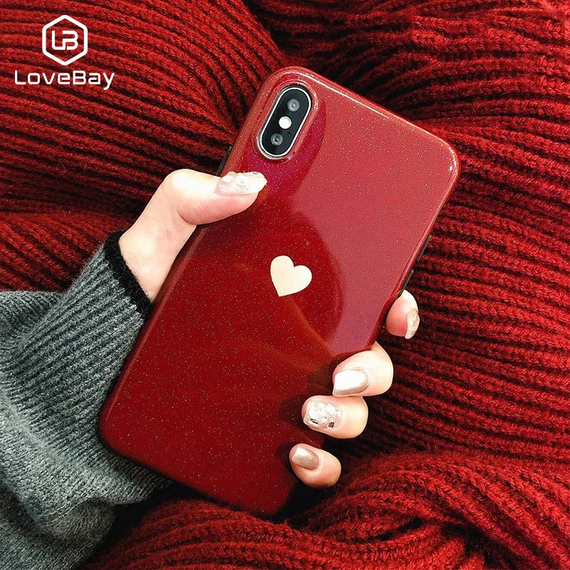Lovebay блестящий чехол для телефона с сердечком iPhone 11 Pro 6 6s 7 8 Plus X XR XS Max простой