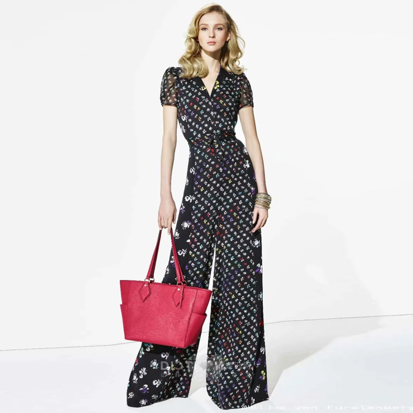 HIGH STREET новейшая мода дизайнерский комбинезон женский элегантный костюм с отложным воротником широкие брюки с цветочным принтом Комбинезон