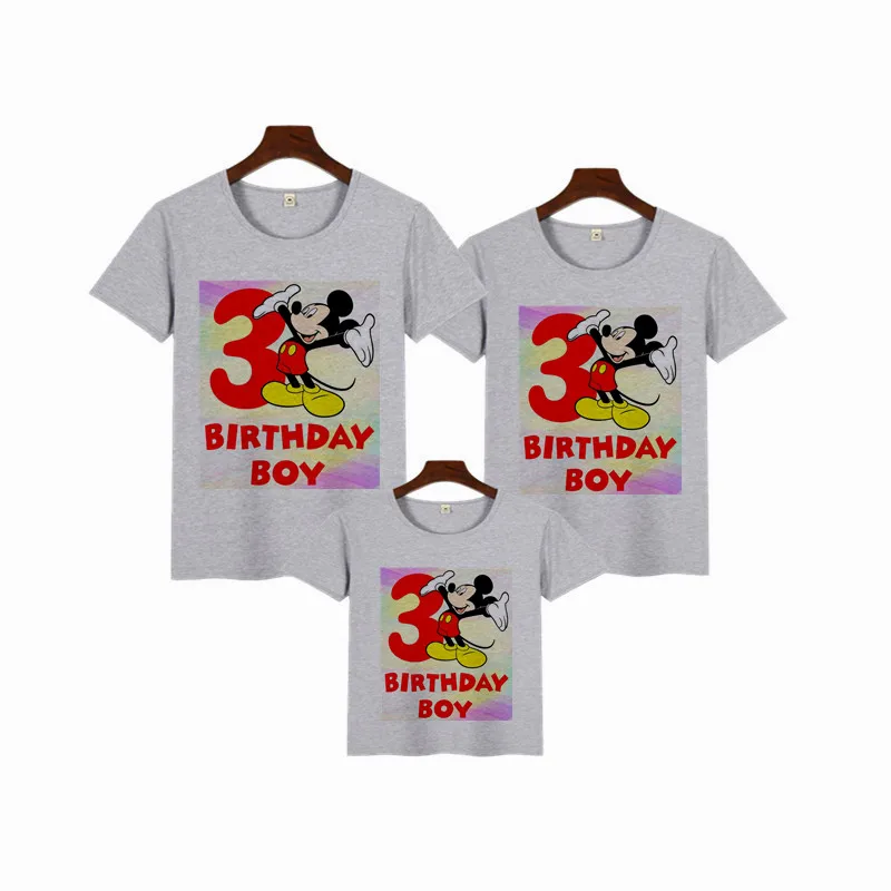Одинаковая одежда для всей семьи «Мама и я», «Минни Маус», футболка с короткими рукавами для дня рождения, одежда для мальчиков, футболка «Микки Маус» на день рождения - Цвет: B73B-gray