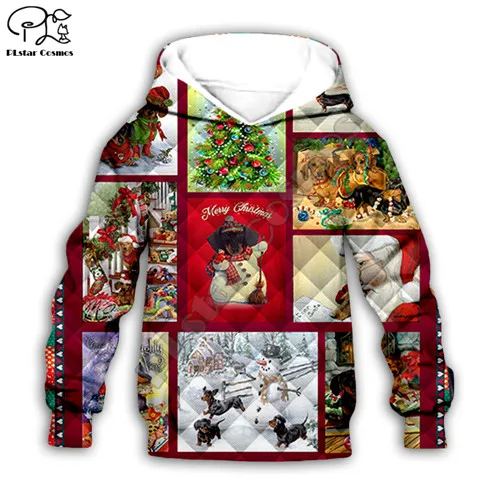 Kids hoodies Детский Рождественский принт "Такса" 3D худи, толстовка с героями мультфильмов детская одежда осенняя одежда для малышей, Для мальчиков и девочек на молнии - Цвет: Kids hoodies