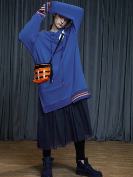 

AIGYPTOS Original Designer Women's Autumn New Treasure Blue Fake Two Loose Literary Temperament Dress