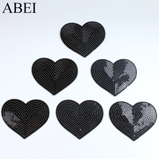 10pcs Embroiderd Big Pink Heart Patches Iron On Sequined Patch Glittle  Stickers DIY Fabric Appliques