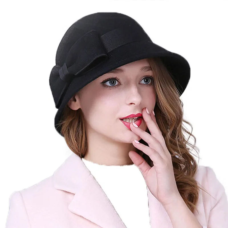 Женская шерстяная Фетровая Шляпа Fedora, женская шляпа с широкими полями, Осень-зима, благородная Европейская американская Элегантная Модная кепка для девочек M35