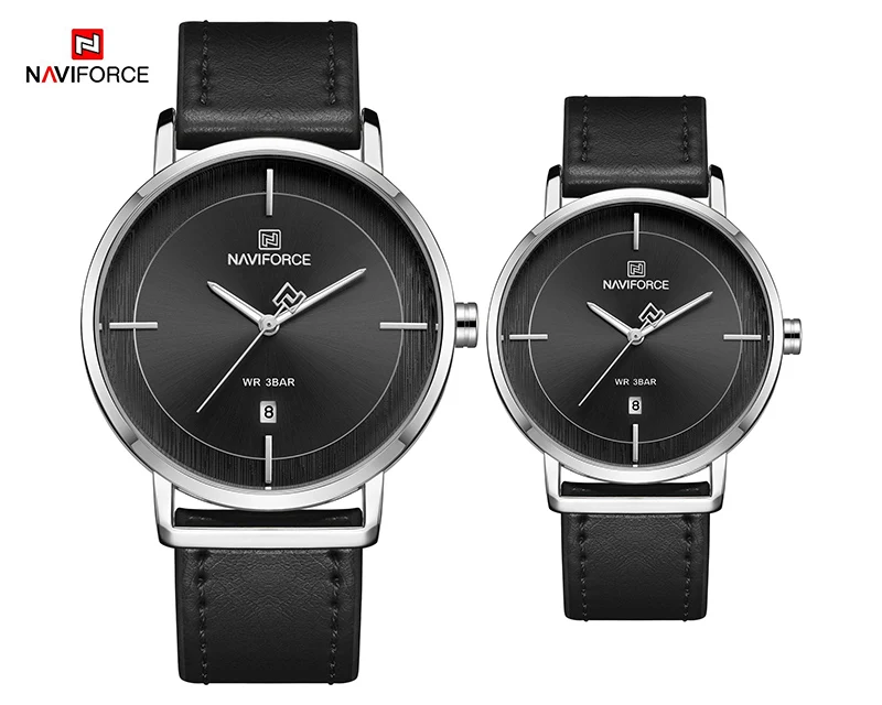 Silver Black Naviforce мужские и женские часы лучший бренд класса люкс из нержавеющей стали пара часов мужские и женские кварцевые женские часы мужские - Цвет: Silver Black