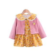 Nuevo otoño bebé Niñas Ropa de los niños Chaqueta de algodón encaje vestido 2 unids/set primavera niño ropa Casual de moda de los niños chándales