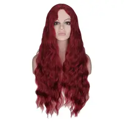 QQXCAIW Длинные волны воды парик для женщин черный чистый красный волосы средняя часть 26 дюймов термостойкие синтетические волосы парики
