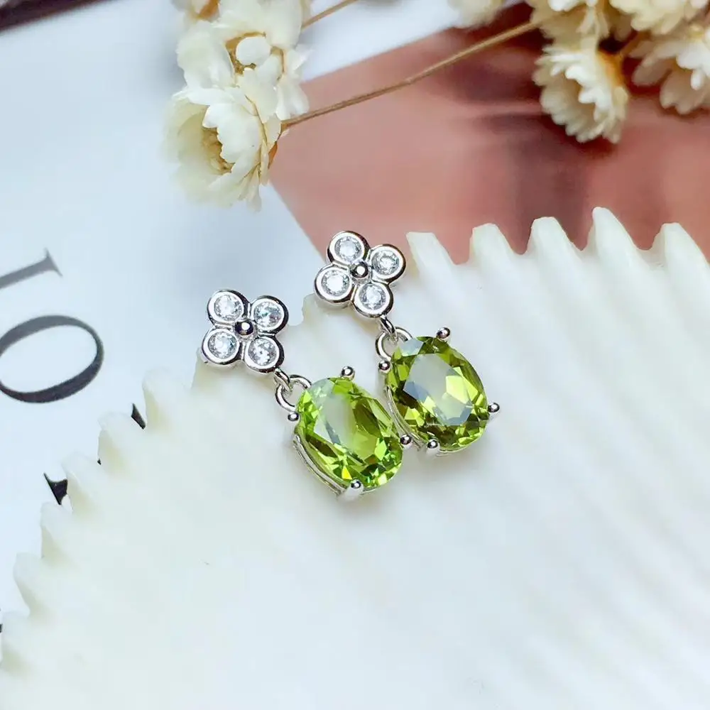 

fashion natural green peridot gemstone stud earrings women silver natural olivine 925 sterling silver certificate Christmas gift