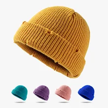 Chapeau d'hiver en laine pour hommes et femmes, tricot à dôme court, effiloché de Melon, Streetwear Hip Hop, coupe vent, 2021 