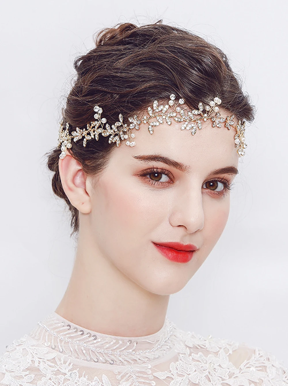 Bridal Crystal Rhinestones Headband Wedding Vintage Silver Headband Hair Vine With Ribbons For Women