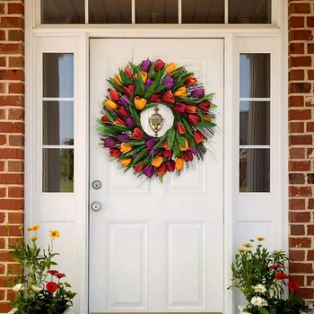 

Tulip Wreath Door Wreath Artificial Flower Tulip Floral Twig Door Wreath Summer Wreath for Front Door Wreath