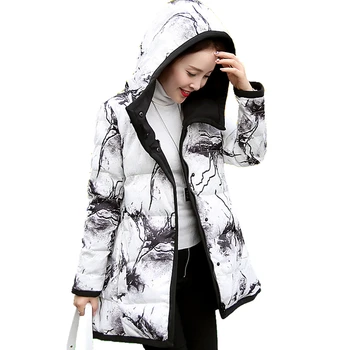 

Women Winter Padded Jacket New 2020 Fashion Thicken Warm Cotton Coat Print Hooded Long Parkas Zipper Outwear Plus Size SUN110