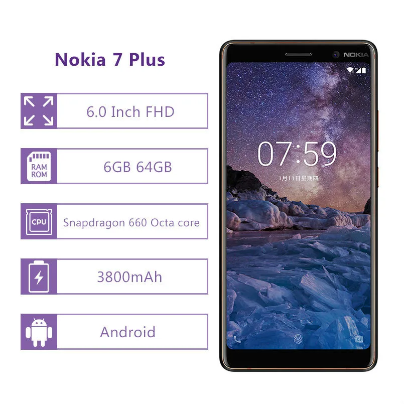 Глобальная версия Nokia 7 Plus 4G Android смартфон 6,0 ''FHD 6 Гб 64 Гб Snapdragon 660 мобильный телефон 3800 мАч LTE телефон nfc